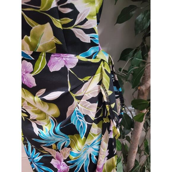 R & K Originals Women's Black Polyester Round Neck Faux-Wrap Long Maxi Dress 14 - Picture 3 of 11